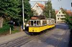 Echterdingen war früher auch durch seine Straßenbahn ein hübsches Dorf... TW 418 und BW 1241 bei einer Sonderfahrt am 19.09.1987. Hier begann für die Echterdinger die Straßenbahn nach Stuttgart, die Straßenbahn in die weite Welt!