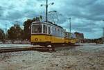 Sonderfahrt der SSB zu Ehren der neuen Stadtbahnwagen am 04.09.1983, Bahnhof Möhringen mit TW 851 und BW 1390. 
