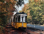 Stuttgarter Straßenbahnlinie 15 zwischen Ruhbank und Silberwald im Herbst.
Datum: 24.10.1983