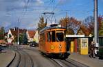 ATW 2003 (Serie T2) wartet auf seine Weiterfahrt auf der Stuttgarter Linie 15 zur Station Eduard-Steinle-Straße stadteinwärts (1986).