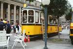 Das  Schiffchen  ist wieder auf dem Stuttgarter Schloßplatz! Beiwagen 1524 (Serie B2  Schiffchen  genannt) als Werbeträger in der Stuttgarter City (Datum unbekannt)