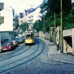 SSB Stuttgart__Der  alte 2er  mit DoT4 fährt vom Ostendplatz kommend die Werfmershalde hinunter mit Ziel  Westbahnhof .