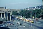 SSB Stuttgart__Der  alte 2er  mit solo DoT4 bei der Ausfahrt aus der Haltestelle Schloßplatz.__1970