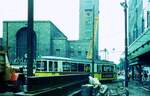 SSB Stuttgart__Gleis- und Tunnelbau__Ein Solo-GT4 holt vorm Hbf weit aus.__07-1973