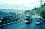 SSB Stuttgart__Verschwundene Strecken__Dreiwagenzug der Linie 6 an der Haltestelle 'Altenbergstaffel' (die außerhalb des linken Bildrands hinunter in die Stadt führt).__1970