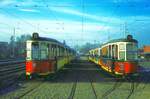 SSB Stuttgart__Endstation: Schrottgleise im Bf S-M�hringen. Minusgrade hatte es am Morgen des 4. Januar 1974. Daher die gefrosteten Fensterscheiben der dort hinterstellten R1500er Bw [Fuchs, HD 1954-56]  Schiffle .__04-01-1974