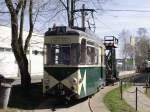 Der Arbeitstriebwagen der Woltersdorfer Strassenbahn aufgenommen im Depot am Thlmannplatz.
