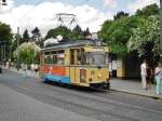 Woltersdorf: Straenbahnlinie 87 nach S-Bahnhof Berlin-Rahnsdorf an der Haltestelle Woltersdorf Schleuse.(22.6.2013)