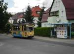 Woltersdorf: Straenbahnlinie 87 nach Woltersdorf Schleuse an der Haltestelle Woltersdorf Fasanenstrae.(22.6.2013)