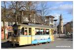 Gotha-Tw 32 der Woltersdorfer Straßenbahn in Woltersdorf vor dem Thälmannplatz.