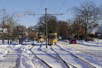 Wagen 27 und 31 in der Kreuzungshaltestelle Berliner Platz in Woltersdorf am 5.1.17.