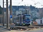 Zwickau, Betriebshof SVZ. Zwei KT4DMC Wagen stehen auf dem Platz und warten auf die Fahrt. Die Aufnahme stammt vom 14.02.2018. 