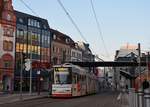 Zwickau Zentrum. AEG GT6M #908 auf dem Weg nach Neuplanitz. Die Aufnahme stammt vom 14.02.2018. 