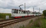 Am 20.09.2021 waren die Kt4DC 937 und 939 der Städtischen Verkehrsbetriebe Zwickau als Linie 4 unterwegs vom Städtischen Klinikum nach Pölbitz. Der Zug befand sich gerade auf dem Streckenabschnitt zwischen dem Virchowplatz und dem Brander Weg.