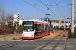 Zwickau - SVZ/Linie 3 - 901 hat soeben vor der Hst. Stadthalle das Dreischienengleis verlassen. (02.04.2009)