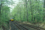 Das Waldstück auf der Linie 15 zwischen Stelle und Ruhbank war für mich immer ein Erlebnis.
1983 fährt ein Zug aus zwei GT4 Richtung Ruhbank.