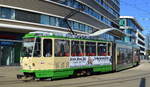 Umgebaute Tatra KT4D Straßenbahn jetzt Typ KTNF6 der Verkehrsbetriebe Brandenburg an der Havel GmbH (Nr.170) als Linie 1 am 23.03.20 Brandenburg Hbf.