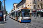 RNV Adtranz GT6N Wagen 5641 bei der RNV Straßenbahnparade 125 Jahre elektrische Straßenbahn in Mannheim am 29.06.25 in der Innenstadt