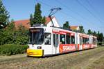 Straßenbahn Mainz / Mainzelbahn: Adtranz GT6M-ZR der MVG Mainz - Wagen 210, aufgenommen im Mai 2020 in Mainz-Bretzenheim.