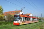Straßenbahn Mainz / Mainzelbahn: Adtranz GT6M-ZR der MVG Mainz - Wagen 206, aufgenommen im April 2018 in Mainz-Bretzenheim.