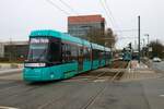 VGF Alstom Citadis SX05 T-Wagen 309 am 10.02.24 in Frankfurt am Main Uni Klinik