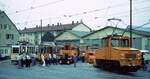 SSB Stuttgart__Arbeitsfahrzeuge der SSB in den 70er und 80er Jahren.__Gesamtschau der Ausstellung vor der Wagenhalle Gerlingen.