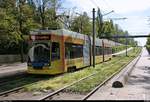 Duewag/Siemens NGT8, Wagen 1140 mit Werbung für das Freiberger Brauhaus, der Leipziger Verkehrsbetriebe (LVB) als Linie 16 von Leipzig-Lößnig nach Leipzig Messegelände erreicht die Haltestelle S-Bf. Messe. [5.5.2018 | 17:21 Uhr]
