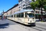RHB Düwag 12 Achser Wagen 1020 bei der RNV Straßenbahnparade 125 Jahre elektrische Straßenbahn in Mannheim am 29.06.25 in der Innenstadt