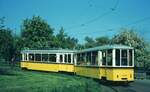 SSB Stuttgart__30 Jahre Straßenbahn nach Stammheim. GS 851 [Duewag 1939] mit Bw 1390 [Fuchs, HD 1950] machten Pendelverkehr zwischen Zuffenhausen und Stammheim:__10-05-1980
