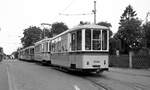 SSB Stuttgart__Große Straßenbahnrundfahrt im Juni 1980 des SMS (Straßenbahnmueum Stuttgart). Ausfahrt aus der Echterdinger Schleife. Am Schluß: Bw 1390 [Fuchs HD;1950].__22-06-1980