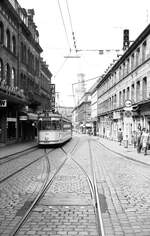 Nürnberg-Fürther Straßenbahn__Tw 356 [GT6; MAN/Siemens 1966] auf Linie 1 in der Schwabacher Str.