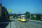 SSB vor 50 Jahren__Deutsches Turnfest in Stuttgart__T2+B2-Garnitur als Linie 21E von der 'Oberen Ziegelei' kommend an der Haltestelle 'Gnesener Str.'.