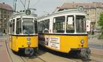 Straßenbahn Nordhausen__Zwei ehemalige Stuttgarter Tw 80 [GT4; ME 1962; ex SSB 577; 1991 nach Nordhausen] und Tw 75 [GT4; ME 1965; ex SSB 738; 1991 nach N.]__05-2000

