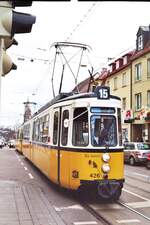 SSB Stuttgart__Jeder der am letzten Betriebstag eingesetzten GT4 hatte seinen eigenen Abschiedsgruß.  Bis dann !  grüßt GT4 426 in der Unterländer Str in Zuffenhausen.__08-12-2007