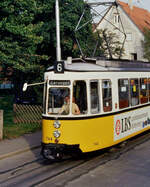 Sonderfahrt der SSB auf der Linie 6 nach Echterdingen, Wagen der Baureihe GT4 in der Echterdinger Schleife, 19.09.1987 