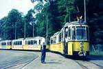 SSB Stuttgart__Bereitstellung der GT4-3-Wagenzüge im Betriebshof Heslach/Vogelrain für die ersten öffentlichen Fahrten auf der  U-Bahn-Strecke  'Marienplatz'-'Rathaus'. 'Rathaus' als Zielschild gab es wohl nur einmalig, da diese Haltestelle im Linienbetrieb nie Endstation war.__10-07-1971