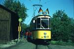 SSB Stuttgart__30 Jahre Straßenbahn nach Stammheim. T2 802[ME 1957;heute im Bestand der SHB] war mit Bw zwischen Zuffenhausen und Stammheim unterwegs.__10-05-1980