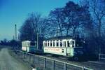 END Straßenbahn Esslingen-Nellingen-Denkendorf__Die aber auch nach Scharnhausen und Neuhausen fuhr.__Tw 3 und Tw 10 begegnen sich in der Haltestelle 'Krähenbach'.__04-03-1976