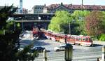 EVAG Erfurt__Begegnung von MGT6DE auf Linie 4 und KT4D Doppeltraktion auf Linie 6 von Wiesenh�gel an der Bahnhofsunterf�hrung.