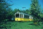 SSB Stuttgart__30 Jahre Straßenbahn nach Stammheim. GS 851 [Uerdingen 1939] war mit Bw 1390 [Fuchs HD,1950] beide heute im Bestand der SHB, in der Schleife Stammheim.__10-05-1980