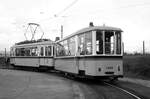 SSB Stuttgart__Große Straßenbahnrundfahrt im Juni 1980 des SMS (Straßenbahnmueum Stuttgart). GS-Tw 851 [Uerdingen; 1939] mit Bw 1390 [Fuchs HD;1950] bei der Ausfahrt aus der Schleife Plieningen.__22-06-1980