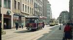 Straßenbahn Görlitz, Niederschlesien__Konvoi historischer Straßenbahnen in der Berliner Straße. Tw 29 [Waggonfabrik Steinfurt, Königsberg 1897; ex Bromberg bis 1909] und Tw 23 [WUMAG, 1928] und Tw ??.__06-1991