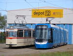 Gotha Wagen 1 und RSAG Wagen 808 Tina am 14.05.2026 in Rostock-Marienehe 