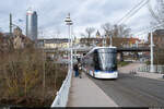 Jenaer Nahverkehr Tramlink 803 / Jena Paradiesbrücke, 22. Februar 2024<br>
Fahrschulfahrt mit der neuen  Lichtbahn 