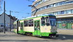 Umgebaute Tatra KT4D Straßenbahn jetzt Typ KTNF6 der Verkehrsbetriebe Brandenburg an der Havel GmbH (Nr.177) als Linie 6 am 23.03.20 Brandenburg Hbf.