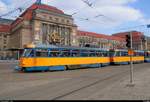 Tatra T4D-M, Wagen 2152 und 2060, mit Beiwagen NB4 der Leipziger Verkehrsbetriebe (LVB) als Linie 7 von Leipzig, Sommerfeld, nach Leipzig-Böhlitz-Ehrenberg, Burghausener Straße, verlassen