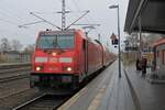 DB Regio-146 273 mit dem RE1 (Hamburg-Büchen) am 12.2.2023 Abfahrtbereit am Startbahnhof Büchen