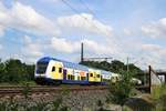 DABpbzkfa mit BR 146.5 der metronom Eisenbahngesellschaft mbH mit der Anzeige  Leerfahrt  in Radbruch auf der Bahnstrecke Hannover–Hamburg (KBS 110).