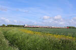 Ein Nachschuss auf IC 2416 gezogen von 218 402-6 von Hamburg nach Fehmarn-Burg, hier gerade auf der Vogelfluglinie zwischen Oldenburg(Holst) und Göhl. (28.05.2022)