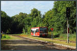 Aus Pritzwalk kommend erreicht 672 907 der Hanseatischen Eisenbahn am 30.08.2025 den Bahnhof Plau am See. Nach kurzem Aufenthalt geht es für den LVT-S über Meyenburg und Pritzwalk zurück nach Kyritz.